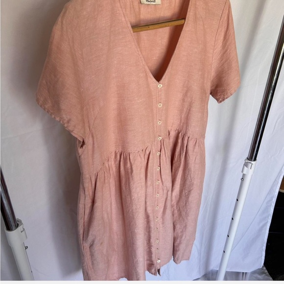 Madewell Linen Button Front Babydoll Dress w Pockets - Picture 2 of 8